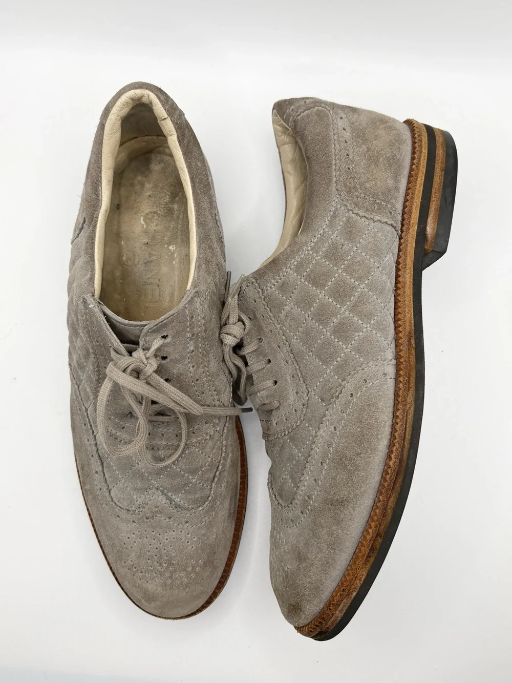 Chanel Authentic Gray Suede CC Brogue Loafers